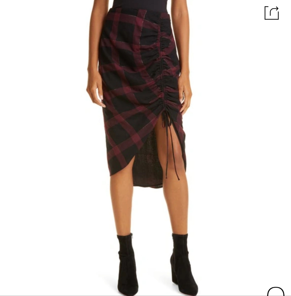 RAMY BROOK Wilma Metallic Buffalo Plaid Side Ruched Skirt NWT